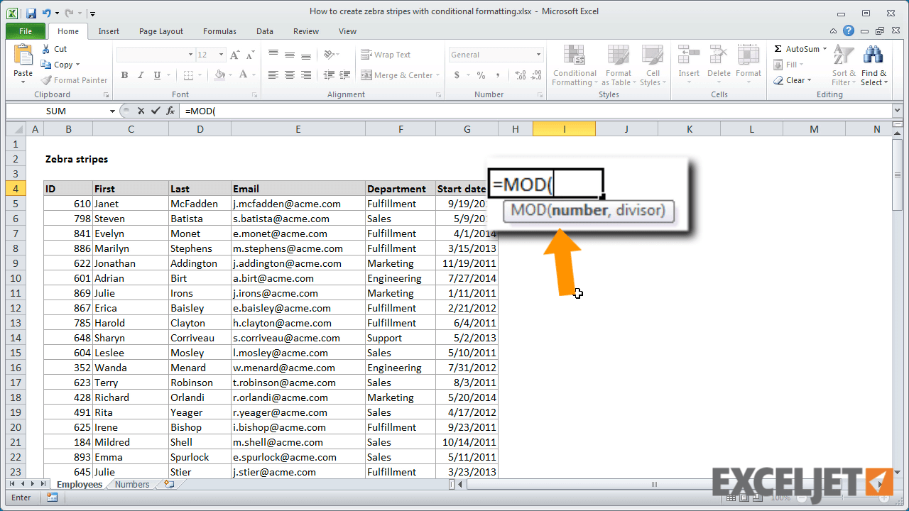 Excel tutorial How to create zebra stripes with conditional formatting